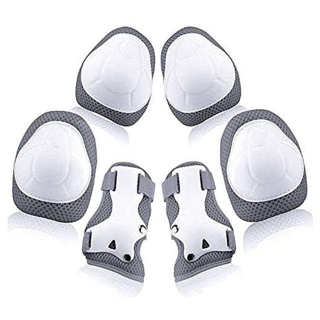 Xingzhi Ensemble de 6 Genouillères Anti-Collision Mousse Rigide Protège-Poignets Résistant à la Pression Vélos à Roulettes Planche à Roulettes Enfant Gris