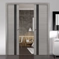 thumbnail image 4 of Sliding French Double Pocket Doors 36 x 84 inches | Planum 0040 Grey Ash with Black Glass | Kit Trims Rail Hardware | Solid Wood Interior Bedroom Sturdy Doors, 4 of 6