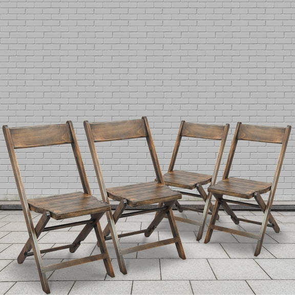 Emma   Oliver Slatted Wood Folding Wedding Chair - Event Chair - Antique Black, Set of 4