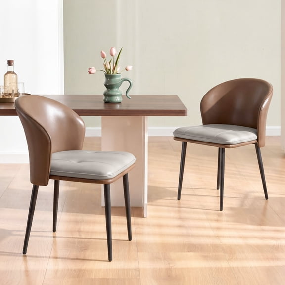Daluvenix Dining Chairs Set of 2 PU Leather Kitchen Dining Chairs With Cushion Seat And Metal Legs, Easy Assembly, Brown