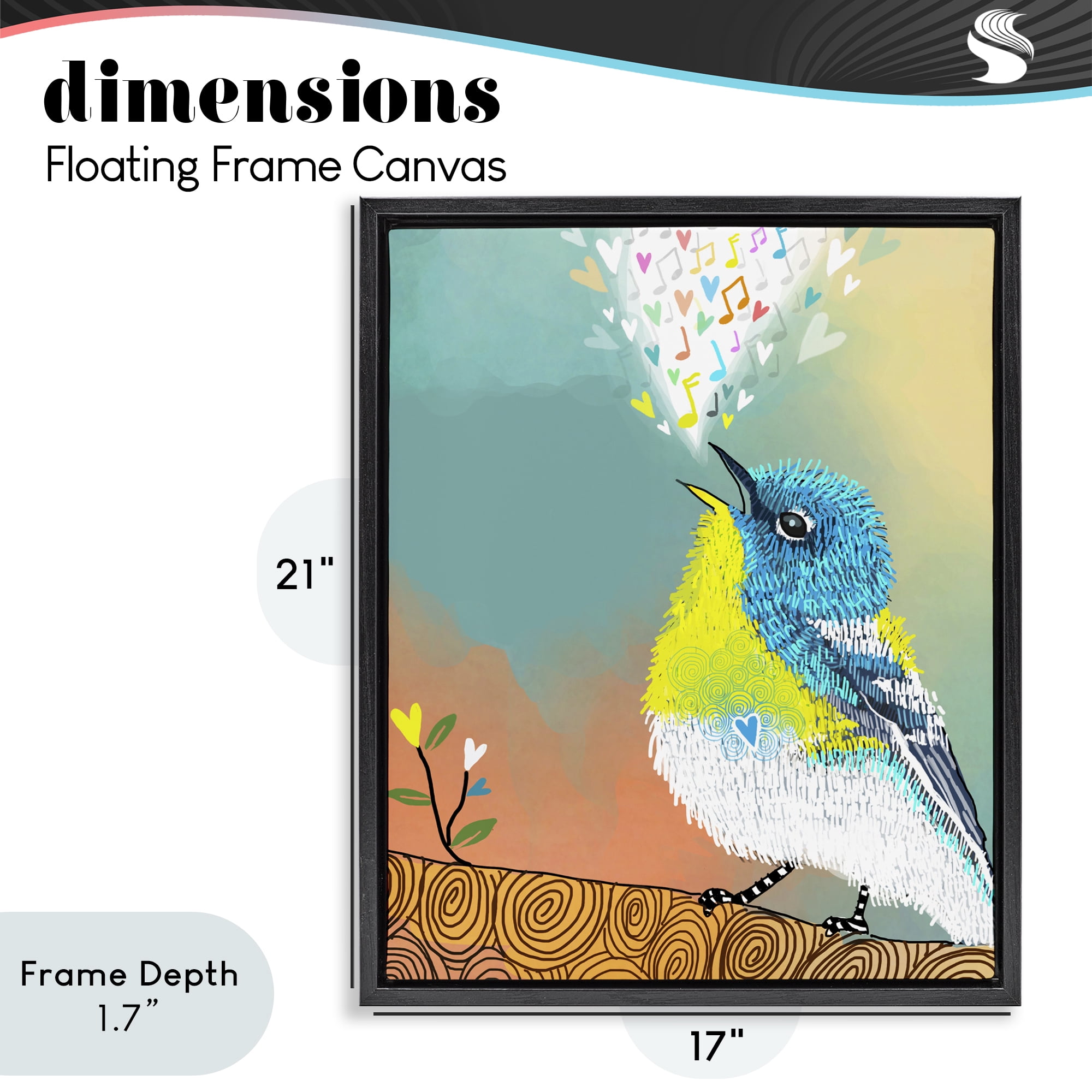Stupell Industries Dream Chaser Songbird Black Framed Floater Canvas Wall Art, design by Suzanne Millius