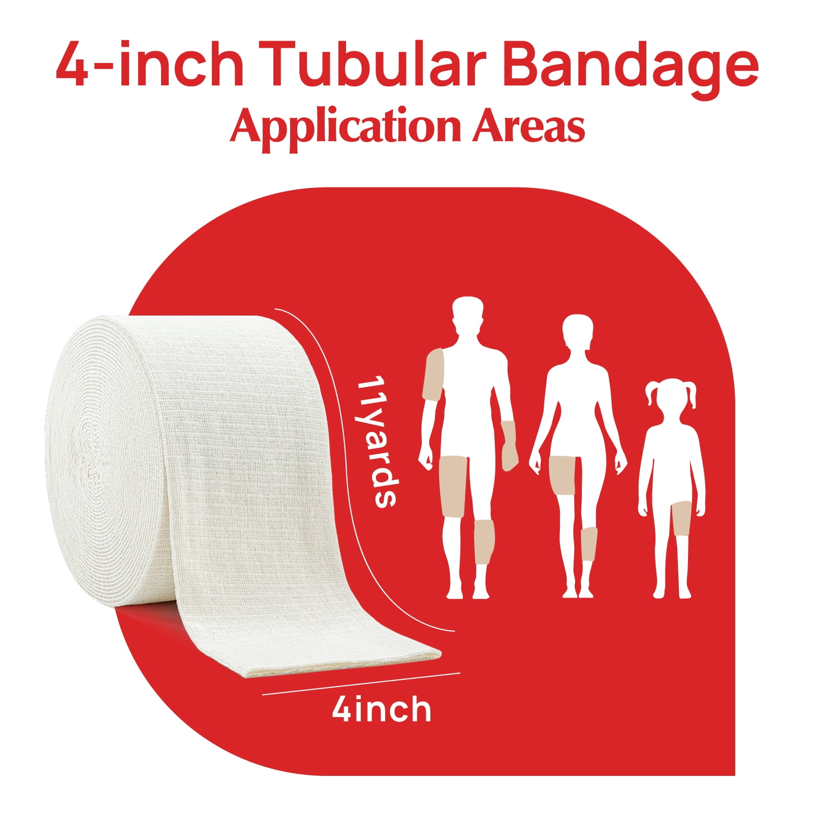 Carbou Elasticated Tubular Support Bandage 4" x 11 yd (Size F), Soft Stockinette Tubing for Legs, Arms, Knees, Thighs, Reusable Compression Support Bandage Roll for Joint Tissue