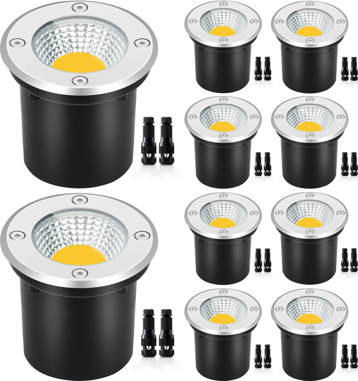 Voltage Landscape Lights with Wire Connectors 12W LED Well Lights IP67 Waterproof Outdoor In-Ground 12V-24V White Pathway Garden Lights for Driveway (10 Pack & Connectors) - Walmart.com