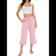thumbnail image 1 of Pantalones de Cintura Alta para Mujer, Cómodos, Informales, Holgados, con Cordón, Botones y Bolsillos. Rosa S, 1 of 10