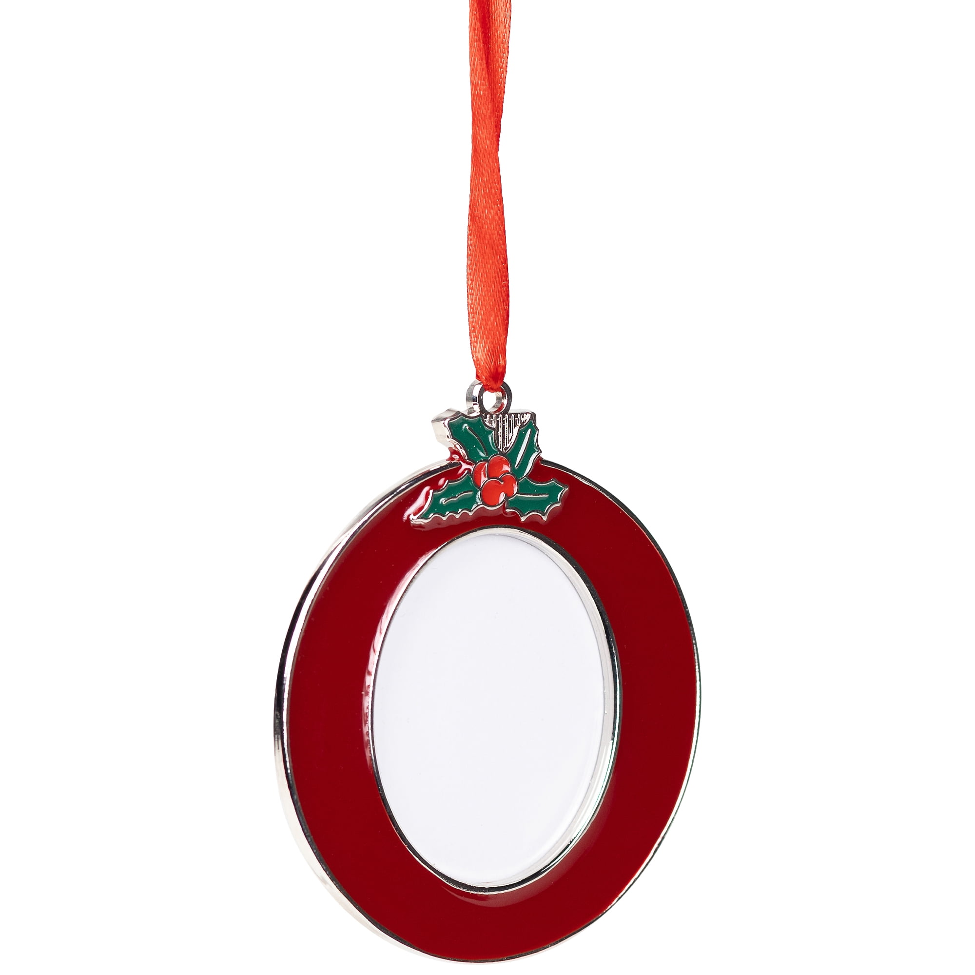 Holly Berry Wreath Photo Frame Christmas Ornament - 3.25"