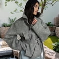 thumbnail image 5 of Female Wool Blend Pea Coat Lapel Double Breasted Winter Loose Short Button Belt Outerwear Jacket Light Gray XL, 5 of 6