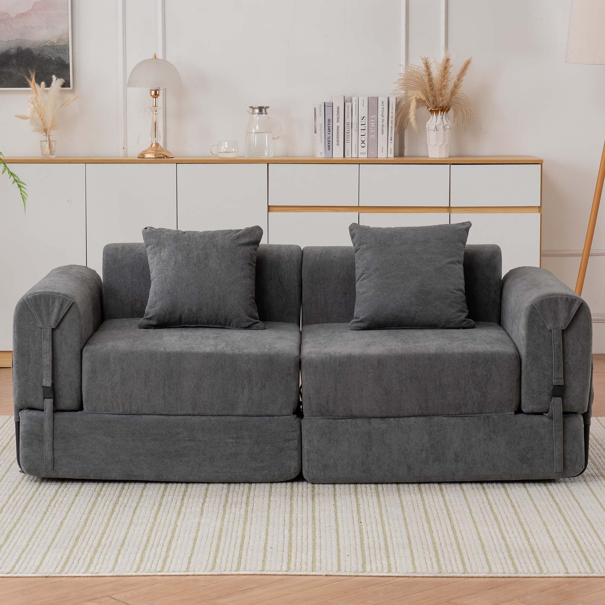 GNIXUU 71.25" Modern Modular Recliner Sofa, Convertible Sleeper Bed,Folding Mattress Loveseat Couch with Fixed-Shape Frame ,Comfy Lazy Boneless Couches for Living Room Bedroom Lounge,Gray