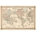 thumbnail image 2 of J H Colton and Co 32x23 Gold Ornate Wood Framed with Double Matting Museum Art Print Titled - Coltons Map of the World on Mercators Projection 1858, 2 of 4