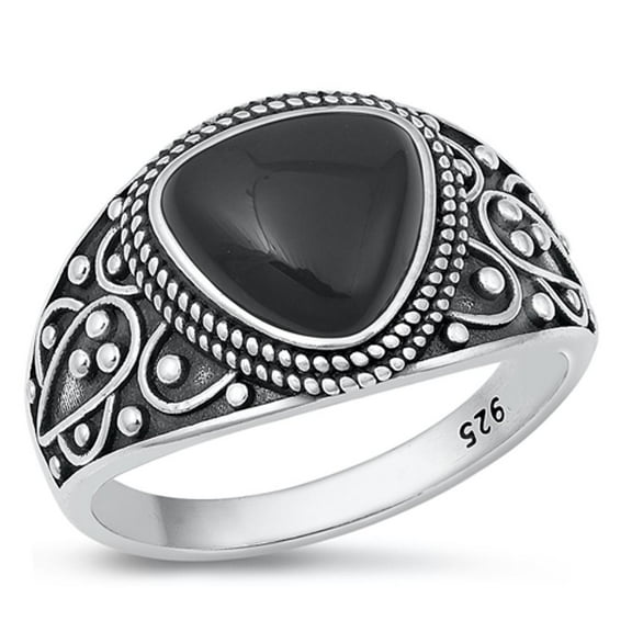 CHOOSE YOUR COLOR Wholesale Simulated Black Onyx Bali Cocktail Ring .925 Sterling Silver Band CZ Female Size 6