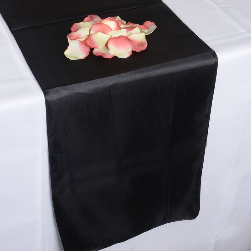 LinenTablecloth 14 x 108-Inch Satin Table Runner Black