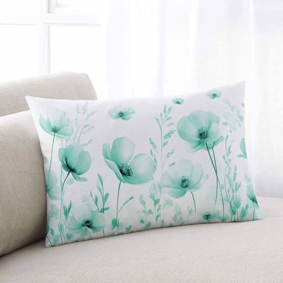 Teal Spring Floral Queen Pillow Covers,Summer Botanical Watercolor Vintage Soft Breathable Throw Pillow Cases with Invisible Zipper,Decorative Pillowcase Pillows Protectors for Sofa Bed Chair 20"x30"