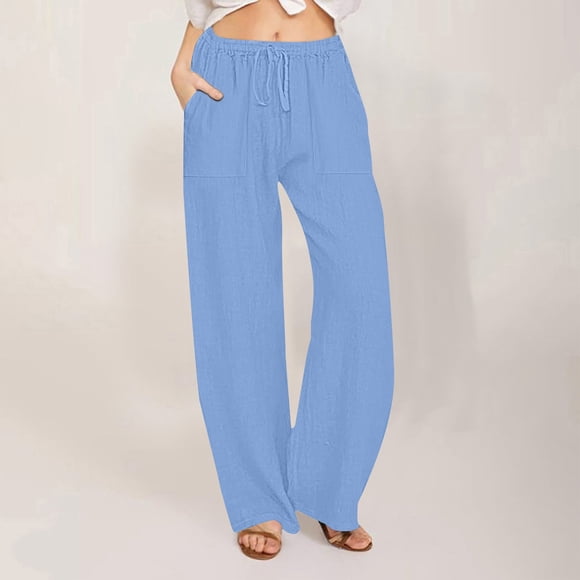 sageysalite Wide Leg Pants for Women Loose Drawstring Elastic Waist Lightweight Casual Outdoor Beach Relaxed Trendy Pants with Pockets