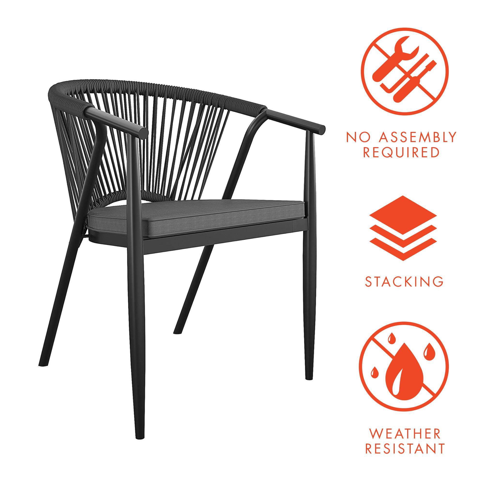 CosmoLiving by Cosmopolitan, Circi Collection, Stacking Dining Chair with Rope Weave, 4-Pack, Black and Charcoal