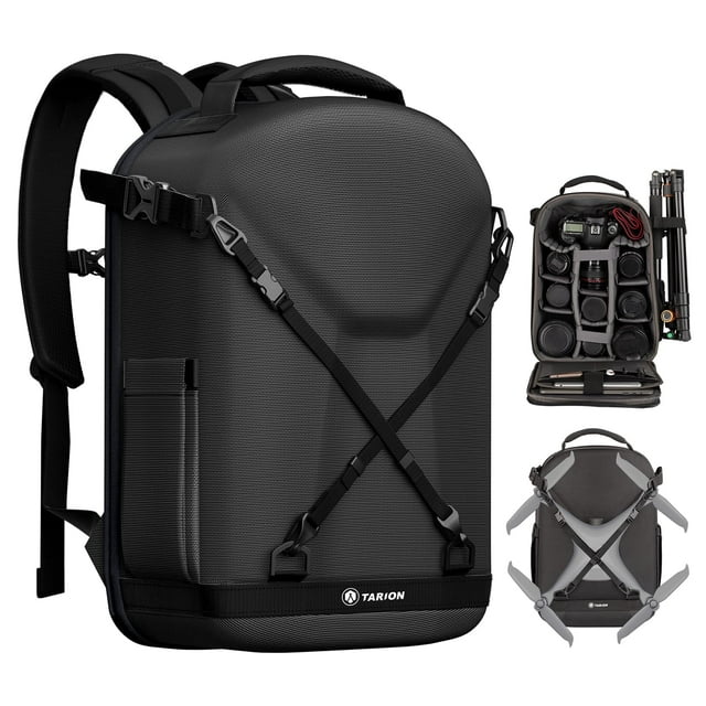 Mochila TARION para cámara, carcasa rígida, impermeable, negra