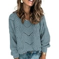 thumbnail image 2 of Womens Sweaters 2025 Crewneck Cute Elegant Soft Long Sleeve Hollow Cable Knit Pullover Tops, 2 of 6