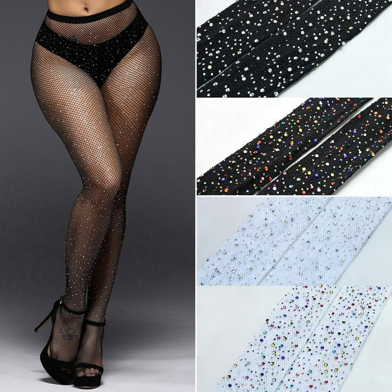 Women Glitter Rhinestone Tights Stockings Garters Tights Shimmer Pantyhose Elastic Force High Waist Tights Footed One Size