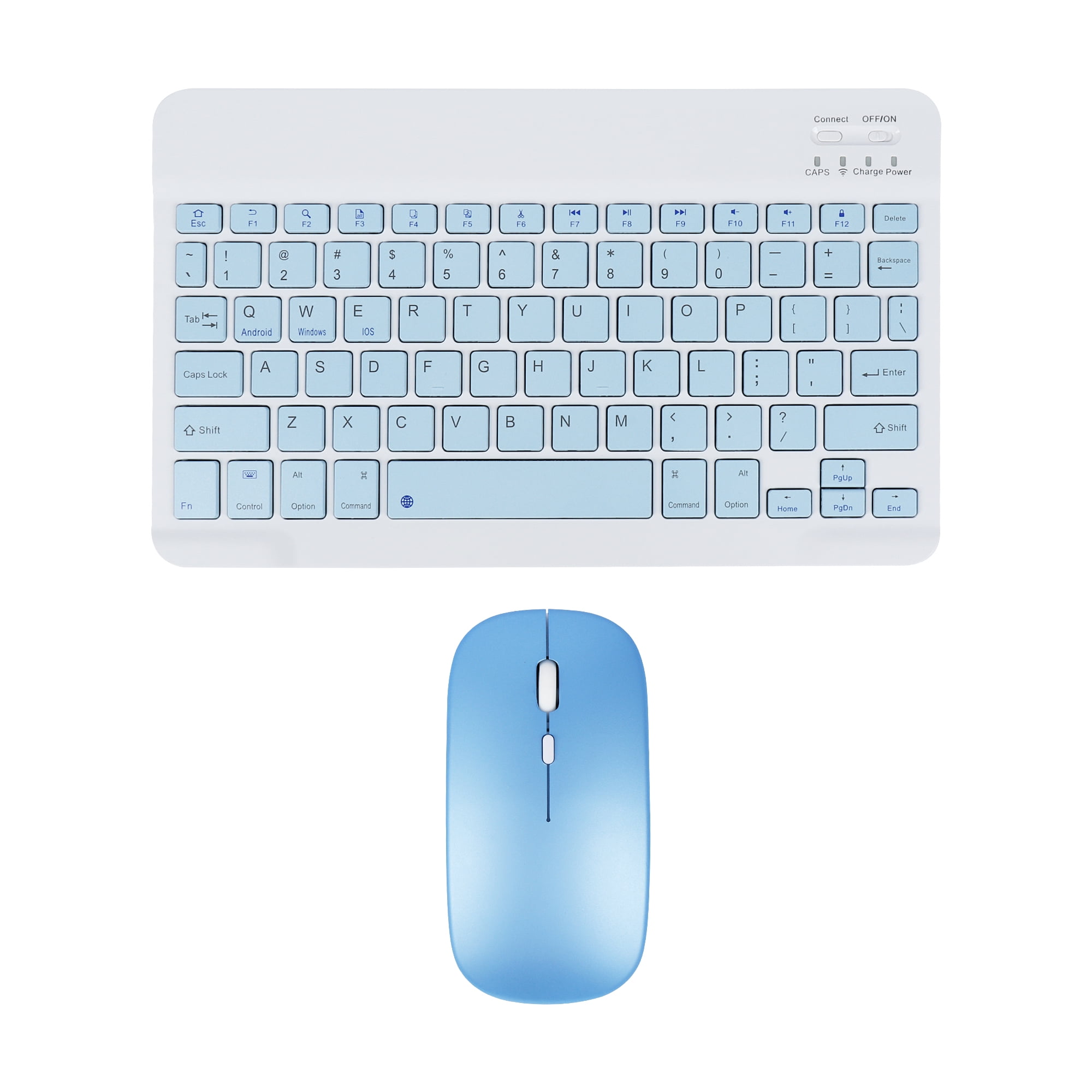 PloutoRich 10 inch Wireless Keyboard and Mouse Combos Mini Ultra-Slim 78 Keys Tablet Keyboard Portable Rechargeable Bluetooth Keyboard for Mac Windows, Blue