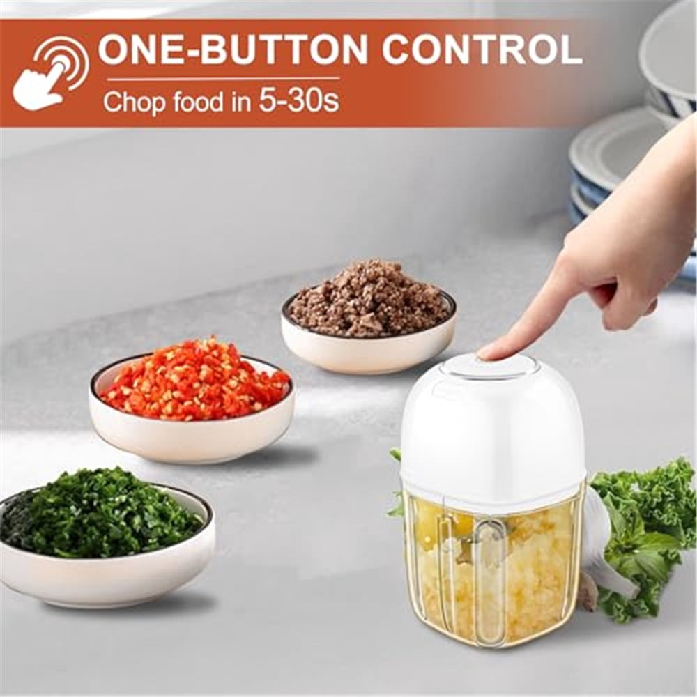 450ML Electric Garlic Chopper, Mini Portable Food Processor, Garlic Grinder Masher for Onion, Ginger, Chili, Fruit, Vegetable, Meat