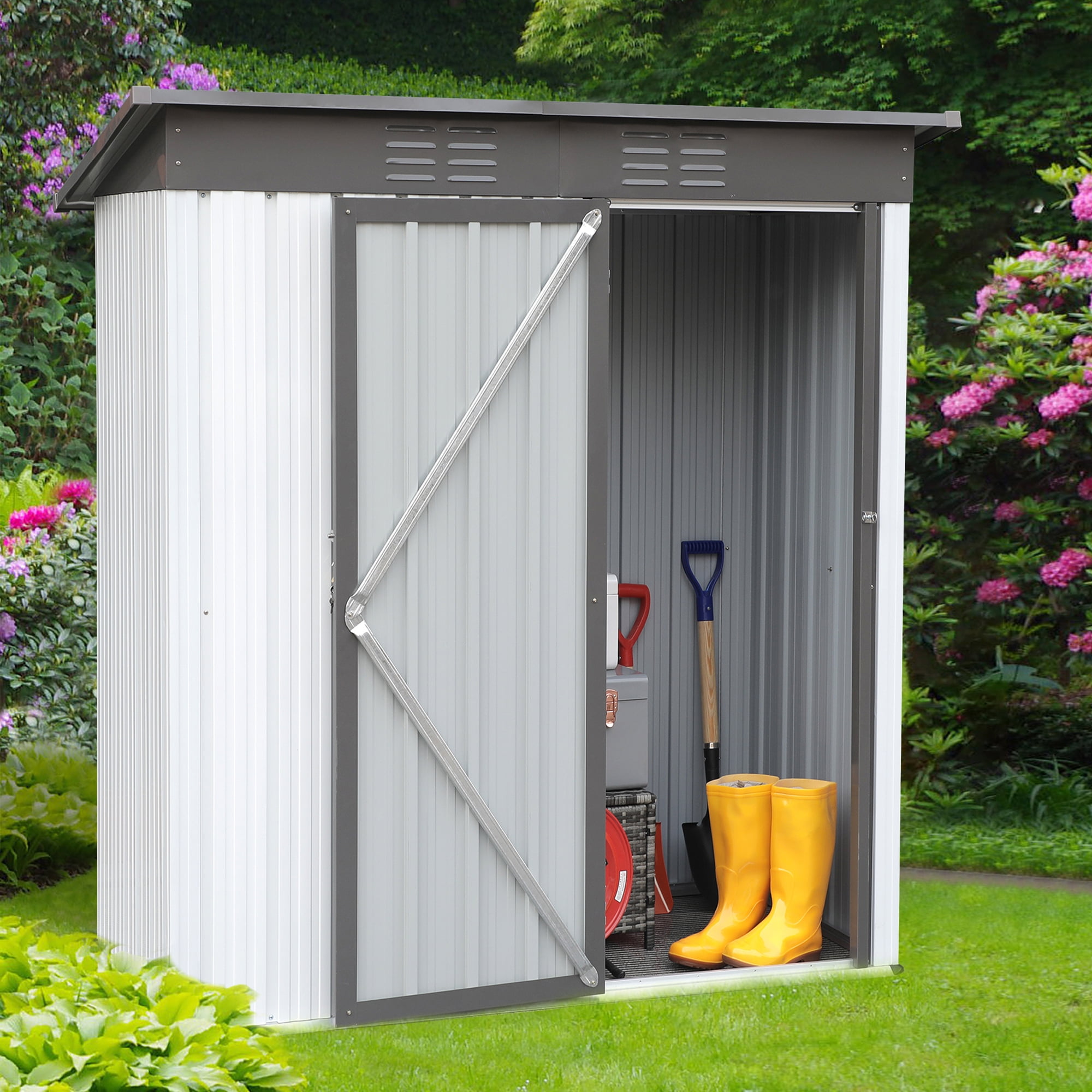 Seizeen Outdoor Metal Shed, 5 x 3ft Aluminum Garden Shed for Tools, Patio Tool Storage Shed with Lockable Door for Lawn, Patio, Backyard, L0024