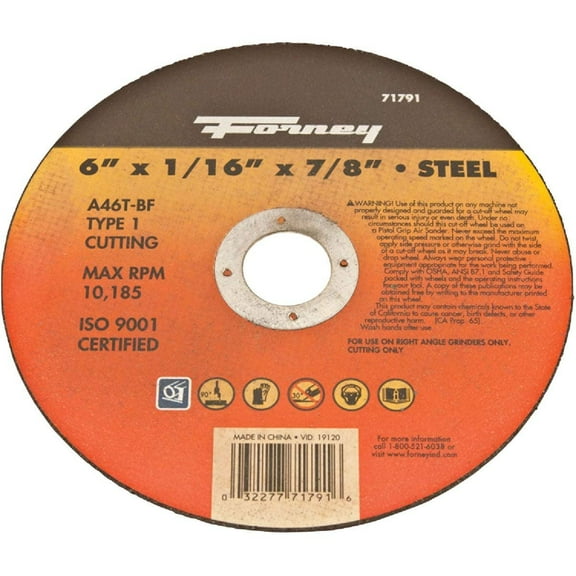 Forney 6 in. Aluminum Oxide Metal Cut-Off Wheel 1/16 in. x 7/8 in. 1 pc.