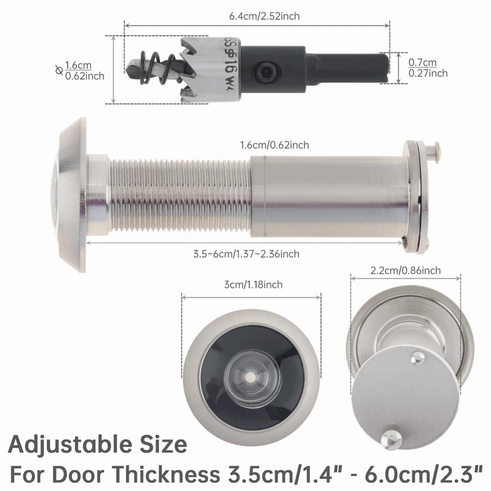 200° Door Viewer & 6Mm Drill Bit Set Hd Optical Glass Lens For 35-65 Mm Doors Us