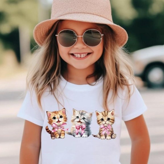 Kitties With Pink Bows Kids Shirt, Girl Who Loves Cats, Loves Kittens T-Shirt, Gift For Cat Lover, Kids Kids Girl TODDLER SHORT SLEEVE TEE BELLA CANVAS 3001T