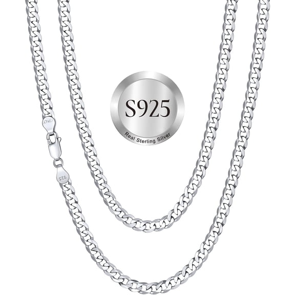 SILVERCUTE 925 Sterling Silver Cuban Link Chain for Men,3mm/5mm Silver Chain Necklace for Men Women,18/20/22/24/26/28Inch
