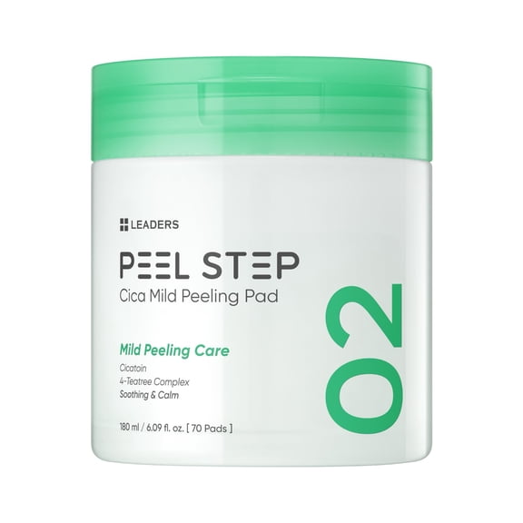 LEADERS PEEL STEP Cica Mild Peeling Pad - Soothing & Exfoliating Face Pads for Sensitive Skin with Tea Tree & Cicatoin, Gently Calms & Relieves Irritated Skin, Hydrating Daily Facial Pad (70 Pads)