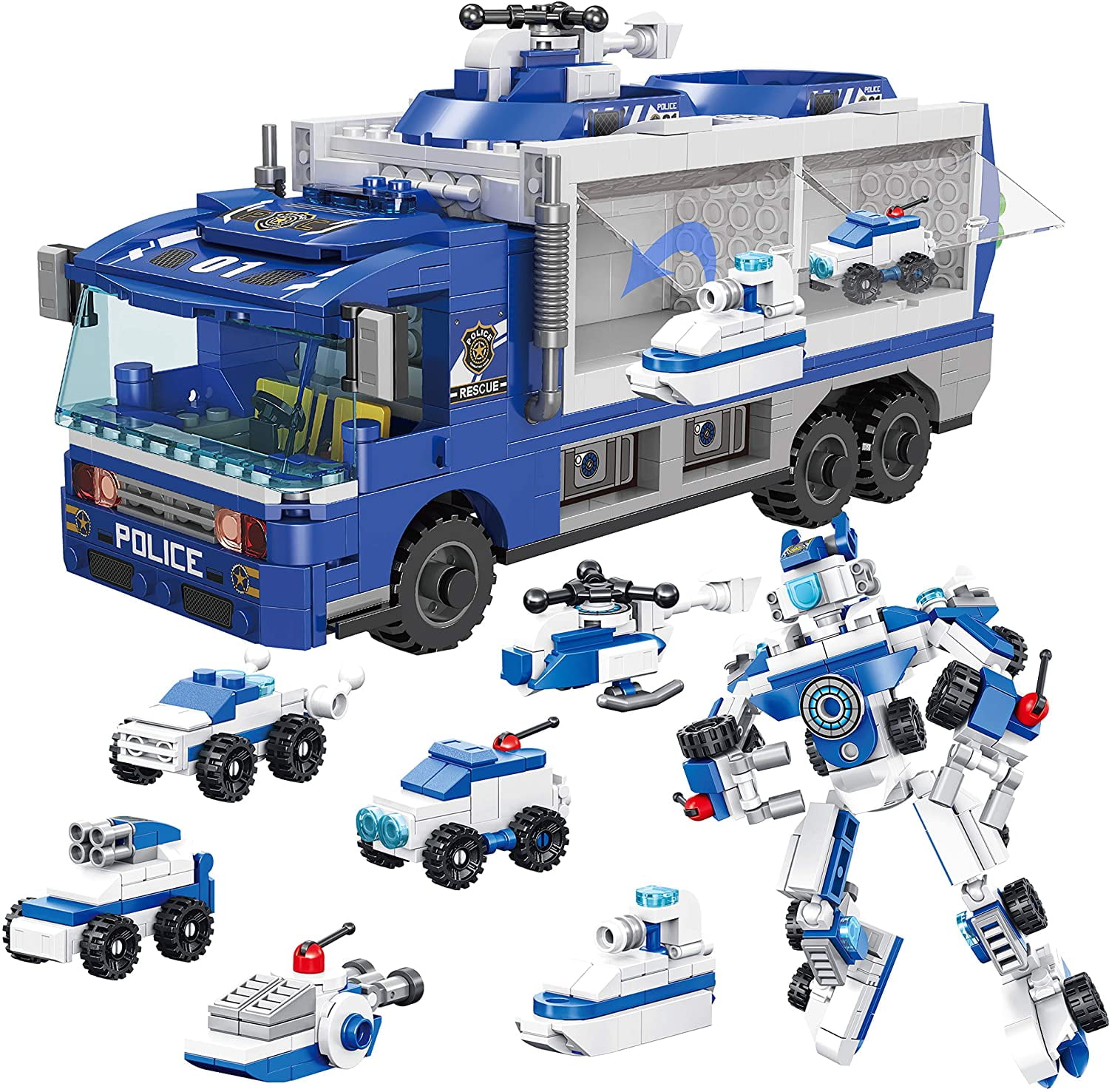 JOYIN STEM Building Toys for Kids, 6in1 Police Car Carrier Truck Toys