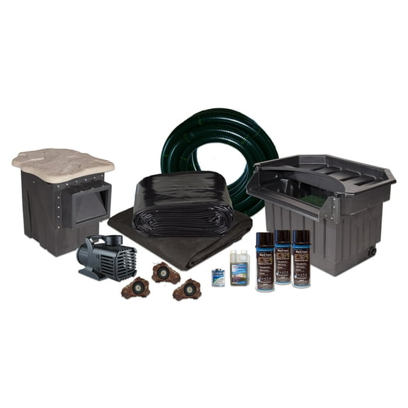 HALF OFF PONDS - PVCMP12 - Pondbuilder Elite 10000 Mega Pond Kit with 30 x 50 Foot PVC Liner, 30" Waterfall, 10" Skimmer and Submersible Pump