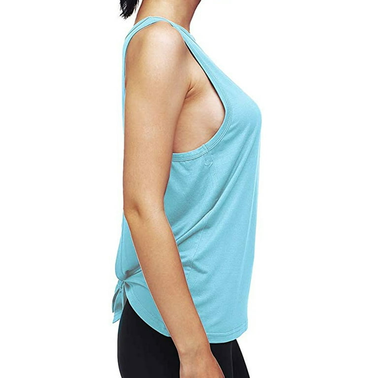 Hfyihgf Womens Cross Backless Workout Tops Tie Back Sleeveless Racerback  Tank Tops Open Back Quick Dry Gym Muscle Tanks Yoga Shirts(Light Blue,M) 