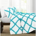 thumbnail image 2 of 5 Piece Luxury Two Tone Diamond Ruffle Pattern Comforter Set Super Soft, All Season 800 Thread Count 100% Egyptian Cotton King/California King Size Turquoise Blue/White Solid Color, 2 of 4