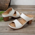 thumbnail image 5 of Women's Platform Heels Open Toe Wedge Sandals Summer Slides Solid Vintage Leather Comfy Casual Dress Pumps Shoes White Size 6.5, 5 of 8