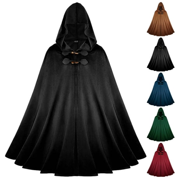 Hvyesh Renaissance Hooded Cape Men Women Velvet Cloak Victorian Capelet Medieval Hobbit Halloween Costume