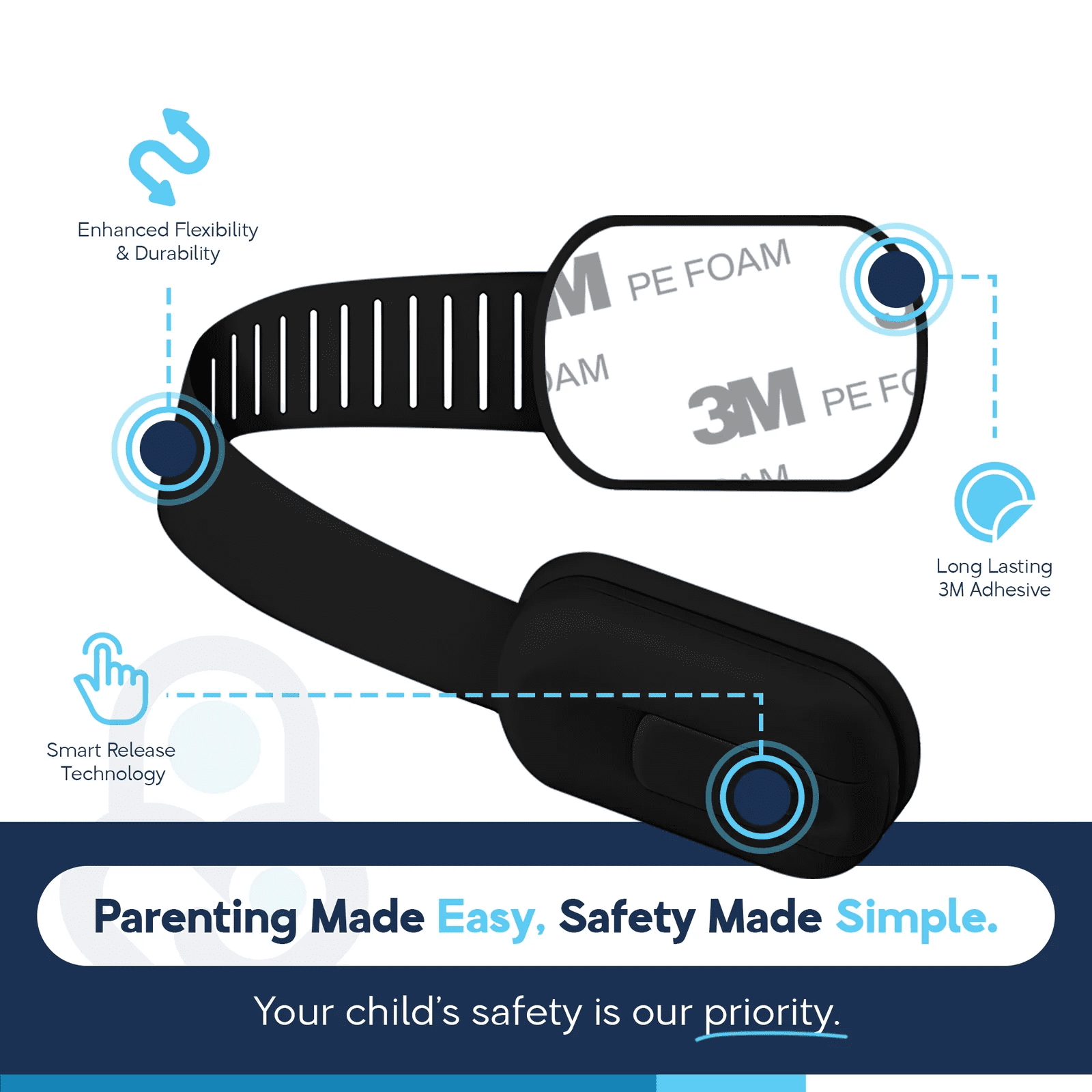 Baby Proof Me Child Safety Locks, Adjustable Cabinet Locks for Baby Proofing, Black, 12-Pack