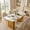 Gold + Tempered Glass, variant on 2. Marble-Patterned Rectangular Tempered Glass Dining Table, Modern Design with Gold Dual-Pedestal Metal Base for Home,Gold
