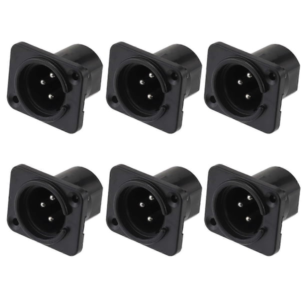 6 Pcs XLR Male Plugs, 3-Pin Panel Mount Sockets, XLR Male Microphone Connector, Nickel Gold Plated Copper Contacts