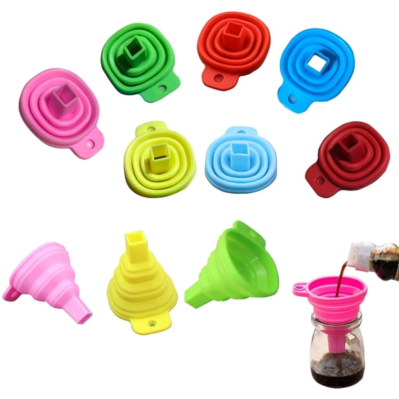 HYCSC Kitchen Funnel Set 10 Pack, Silicone square folding funnel, Food Grade foldable funnel, kitchen supplies portable funnel small nozzle