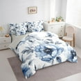 thumbnail image 3 of Manfei Chic Blue Peony Bedding Comforter Set 7-Piece, Garden Flower Floral King Bedding Sets, Botanical Leaves Bed Sheets, Microfiber Room Decor, 3 of 8