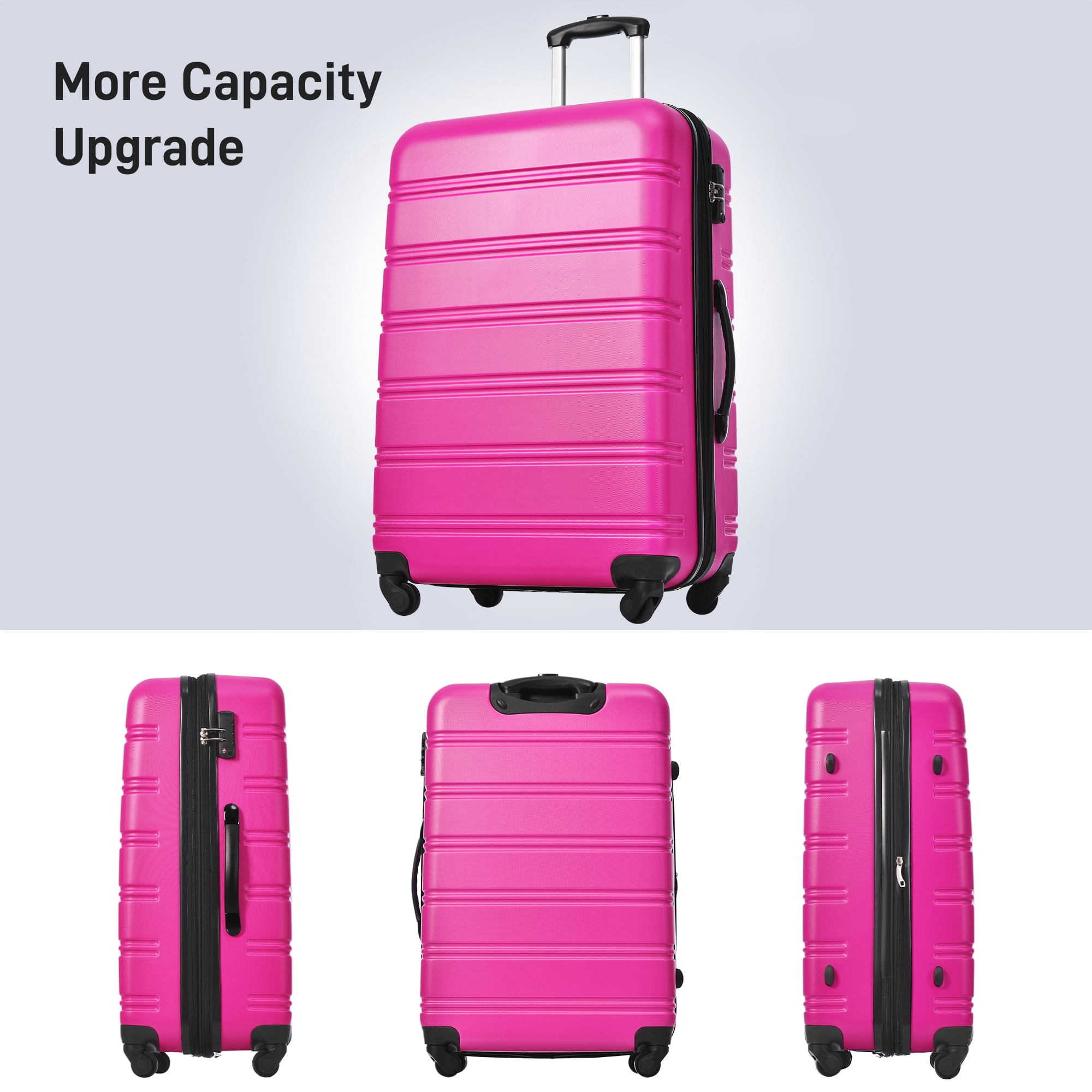 Euroco 3 Piece Luggage Sets with Spinner Wheels, ABS Expandable Hardshell Lightweight Suitcase Set with TSA Lock, Carry On Travel Luggage,Checked Large Suitcase(20"/24"/28"),Pink
