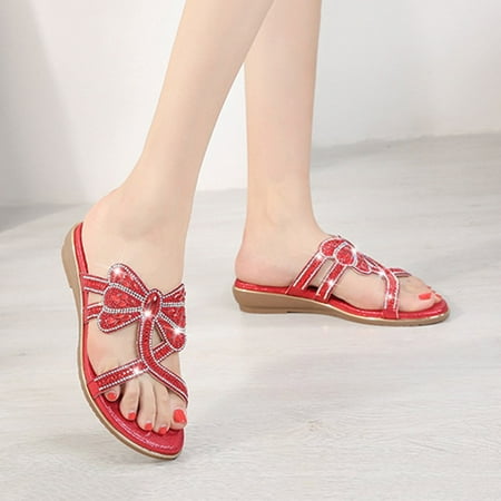 

Medcursor Women s Shoes Fashion Rhinestone Animal Wedge Round Toe Soft Sole Sandals