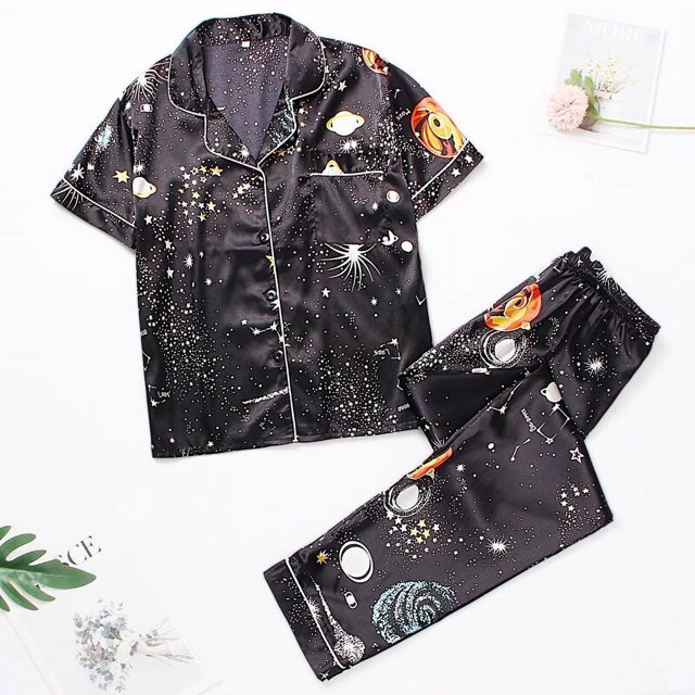 Conjunto de pijama de satén de seda para Mujer, camisa de manga larga con pantalón, ropa de dormir, trajes de dormir para Mujer, primavera y otoño