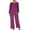 A0304-Purple, variant on CALAFEBILA Two Piece Pajamas for Women Silk Crew Neck Pajama Sleepshirt Tops Loose and Pants Homewear