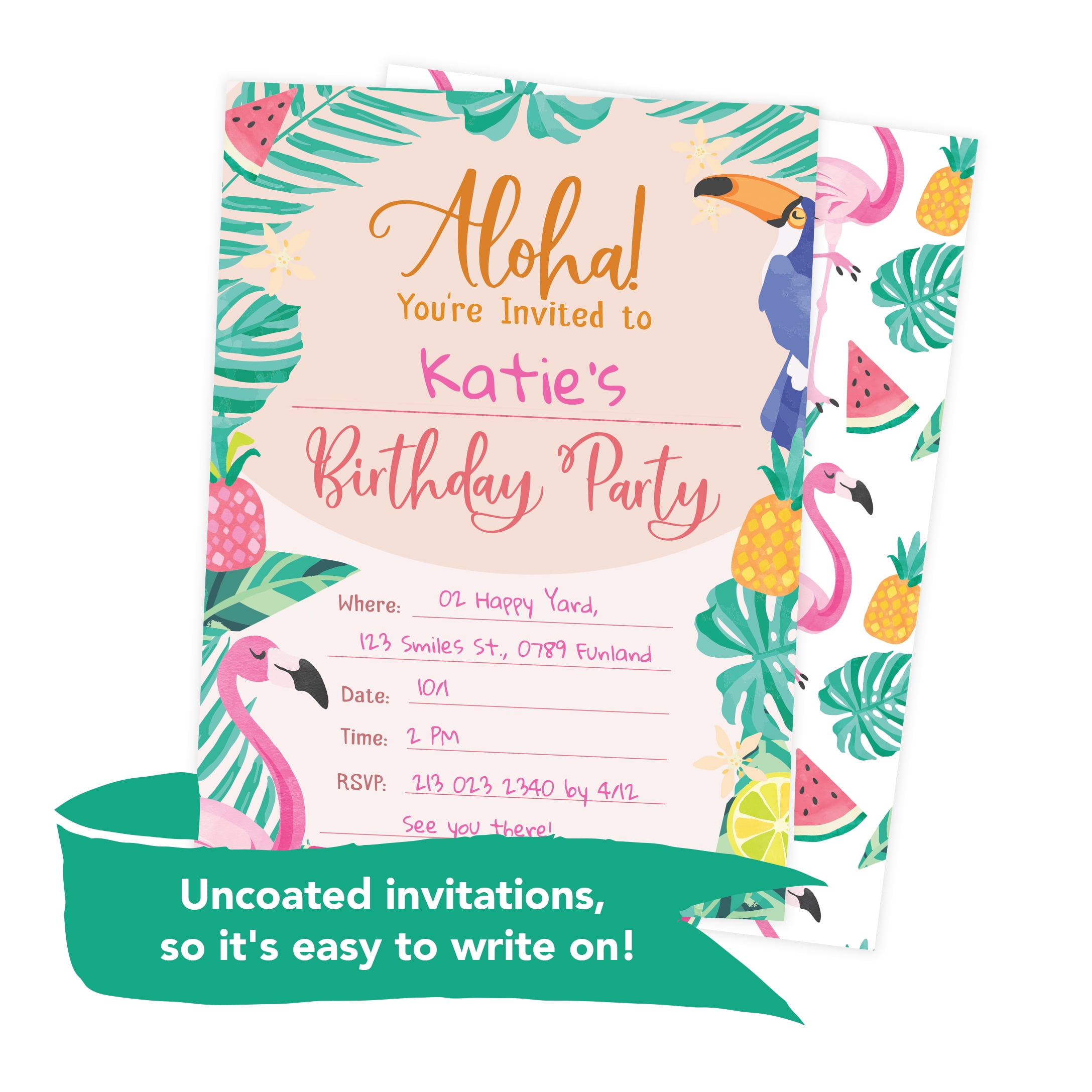 Hawaiian Aloha Hi Maui Tropical Style 2 Happy Birthday Invitations