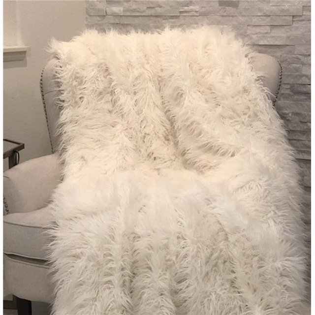Plutus PBSF1421-96x110T Mongolian Faux Fur Luxury Throw Blanket, White - Queen