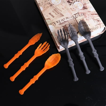 

YZdevelop 1 Set Eco-friendly Utensils Fork Hand Bone Shape PP Spoon Cutter Cutlery Set Party Supplies for Home