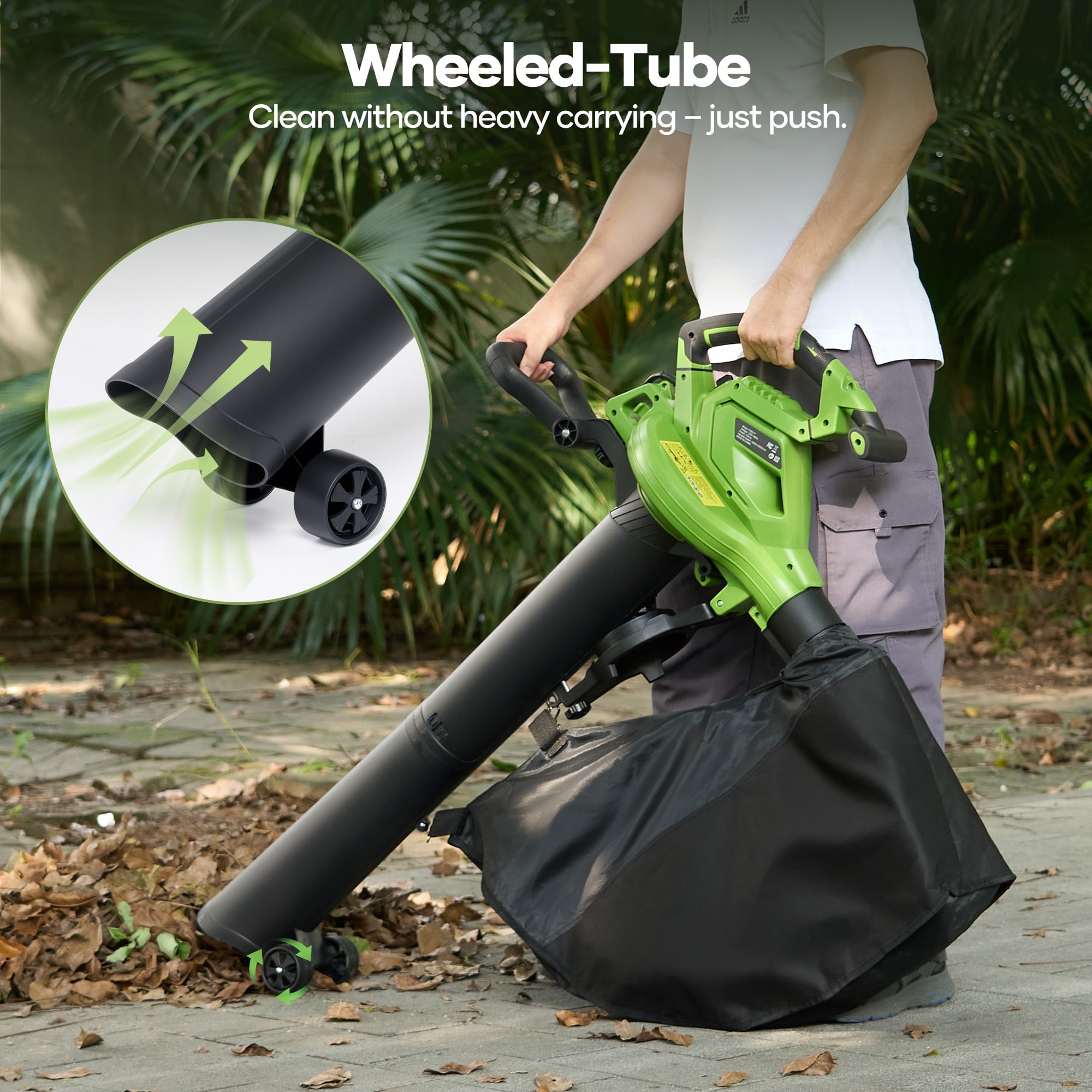 GASKY 120V 12Amp Corded 3 in 1 Leaf Blower/Vacuum/Mulcher, 495CFM/199MPH, 6 Speeds Outdoor Vacuum Cleaner Electric Leaf Blowers for Lawn Care, Lightweight, Green