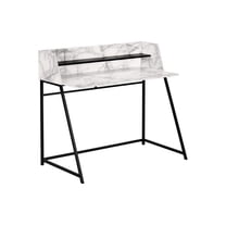 Computer Desk, Home Office, Laptop, Storage Shelves, 48"l, Work, White Marble Look Laminate, Black Metal, Contemporary, Modern
