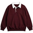 thumbnail image 4 of BLVB Boys Girls Long Sleeve Sweatshirts Kids Button Collared School Uniform Tops Drop Shoulder Pullover 3-14Y(Wine,13-14 Years), 4 of 8