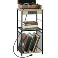 thumbnail image 2 of Record Player Stand with Storage Vinyl Record Storage Table with Power Outlet Turntable Stand for Album Recording Player Vinyl Storage 3 Tier Record Cabinet Bedside Table For Bedside, 2 of 6